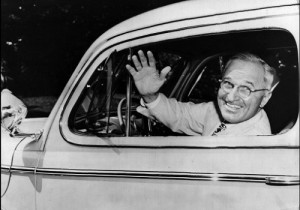 President Harry S Truman. A happy Ford owner.